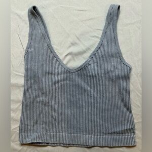 Aura Gray Ribbed Sleeveless Tank Top